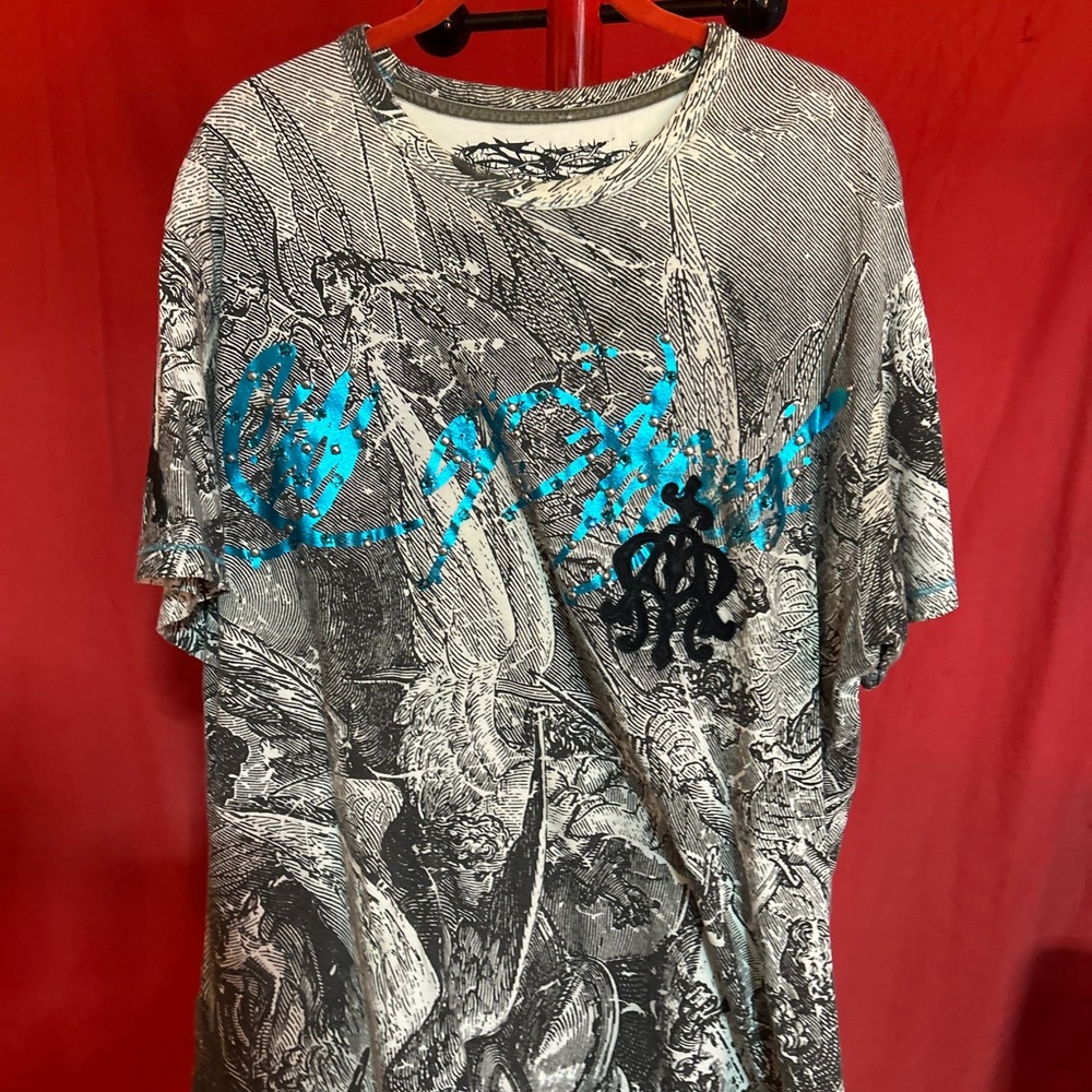 Black and Blue Short Sleeve Tee with Distinctive Design